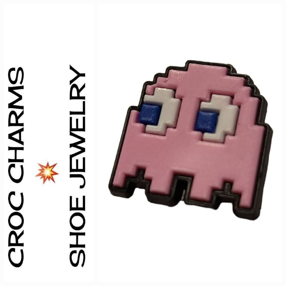 6/$20 Rubber Shoe Charm * Pac-Man Pink Monster Arcade * Croc Clog Shoe Jewelry